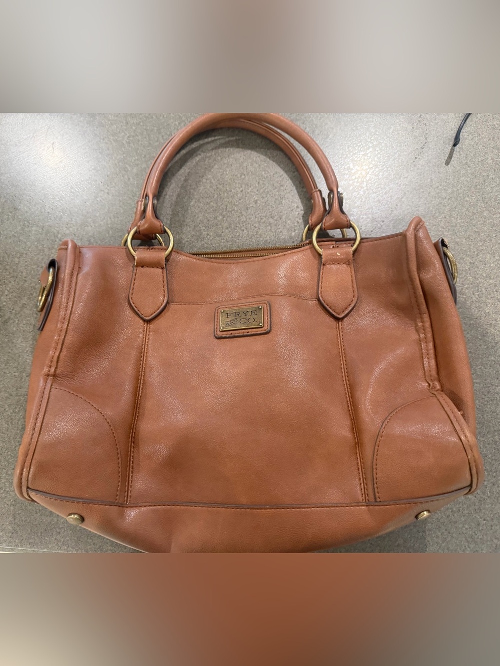 FRYE AND CO. Cognac Leather Tote with Brass Accents